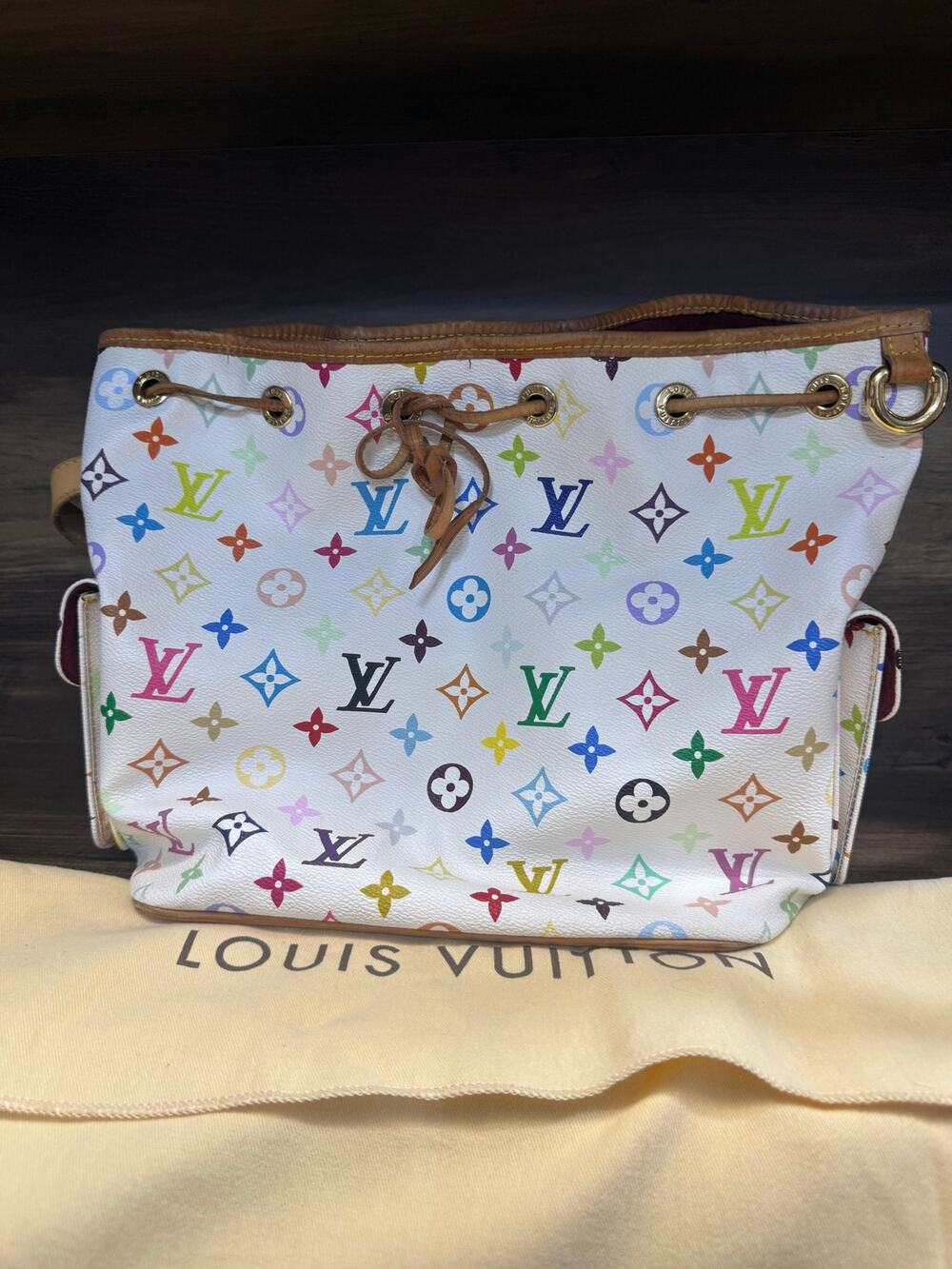 Louis Vuitton Petit Noé in White Monogram Multicolore 
Murakami